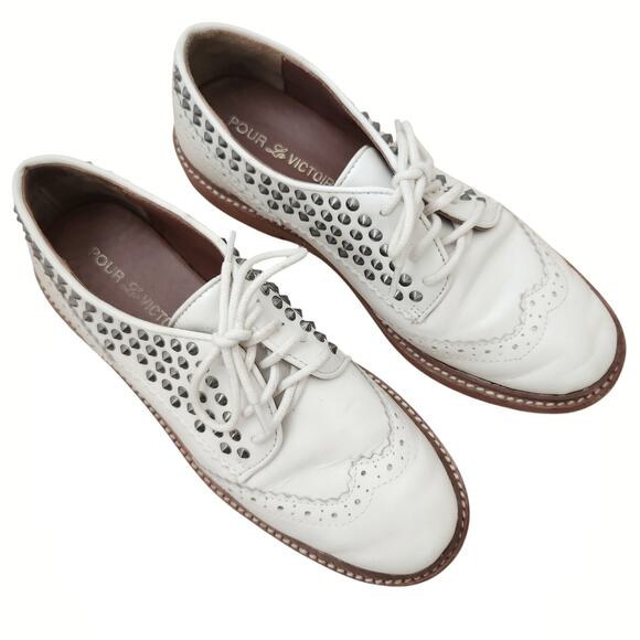 POUR LA VICTOIRE Mayah lace up oxfords wingtips white leather brogues shoes 7.5 - Picture 1 of 11
